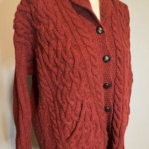 Aran Crafts Rust Red  Wool Alpaca 50TH Anniversary Special Edition Cardigan XXL